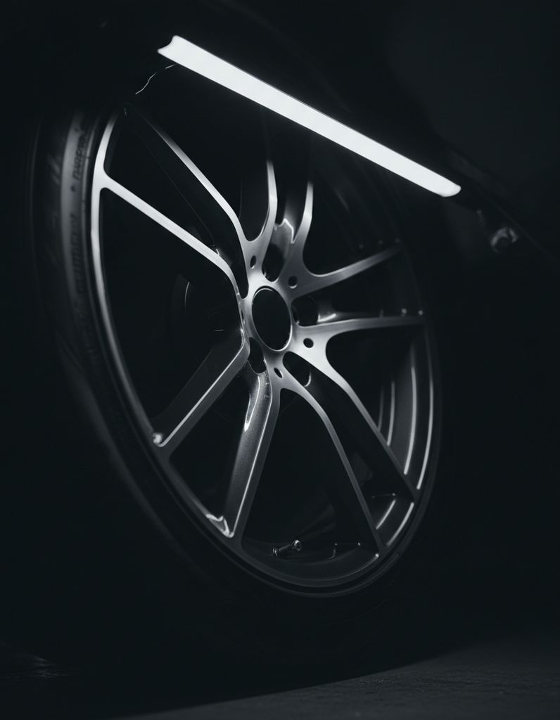 A freshly decontaminated alloy wheel face and tyre sidewall